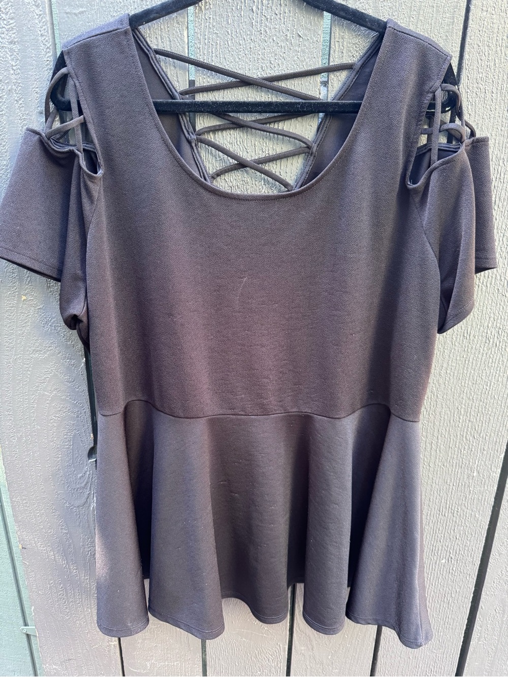 Torrid Black Cold-Shoulder Peplum Top with Crisscross Back, Size 3